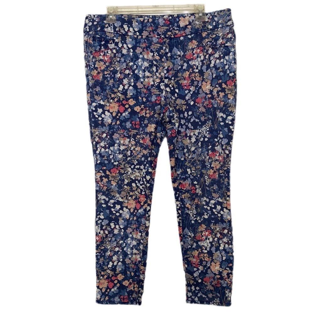 Chico's Navy Blue Floral Print Jeggings Stretch Pull On Pants 12P - Picture 10 of 11